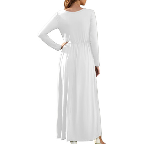 Women Long Sleeve Loose Plain Plus Size Maxi-royal blue S 2