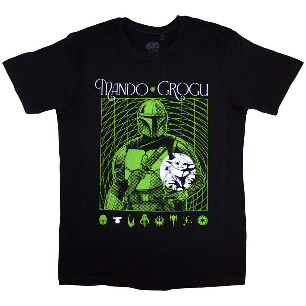 Star Wars (L, ) The Mandalorian Mando And Grogu Neon T Shirt Black
