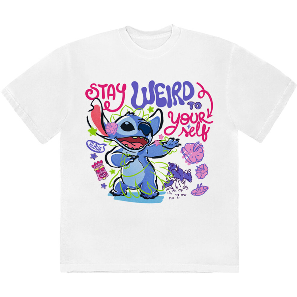 Disney (L, ) Lilo & Stitch Stay Weird To Yourself T Shirt White