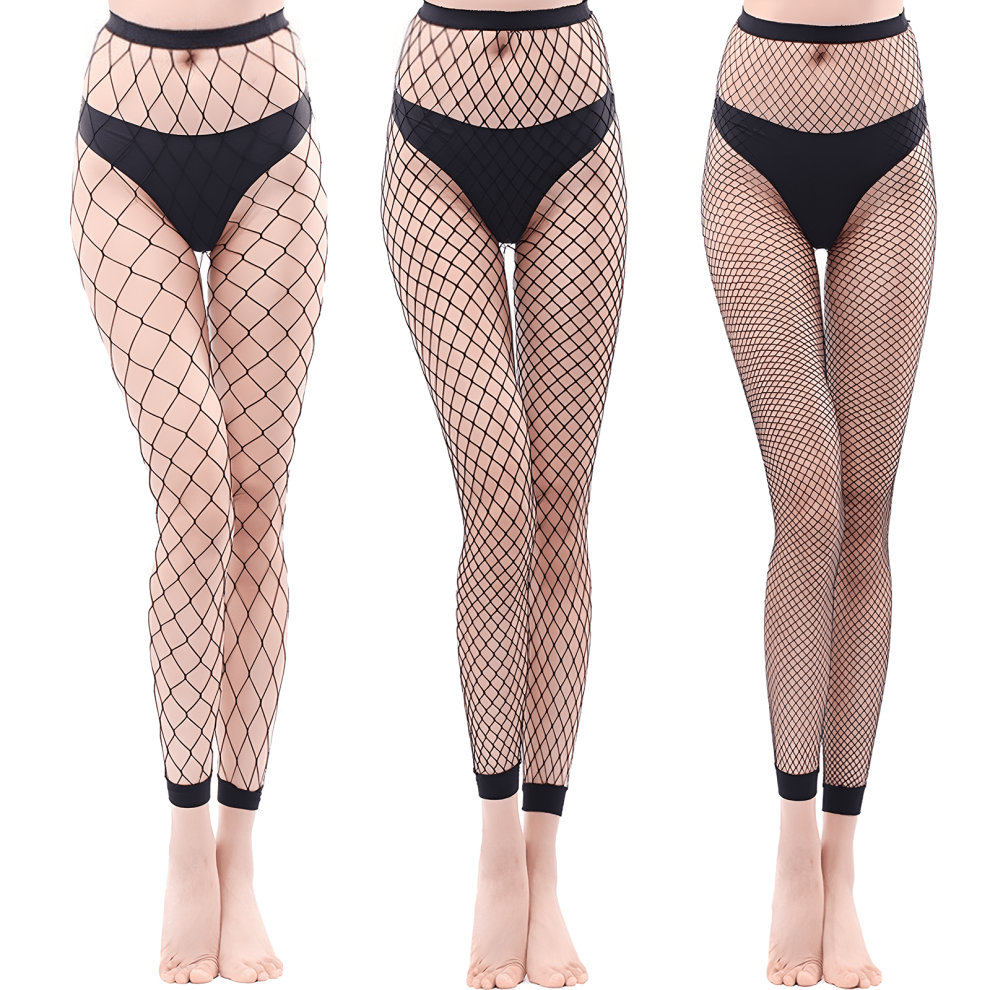 Black 3-Pack High-Waisted Fishnet Stockings