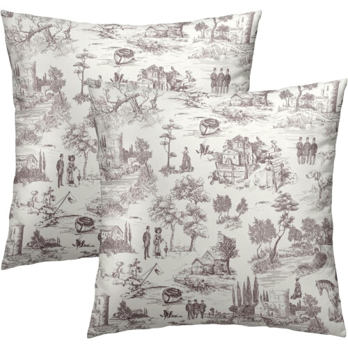 Capas de almofada decorativas estilo francês campestre, em algodão marrom e branco, 45x45 cm (18x18 polegadas). 1