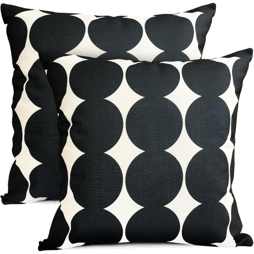 Fodere per cuscini in lino a pois neri, stile rustico, 18x18