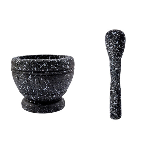 Mortier et pilon robustes (1 tasse) en pierre et bois 1