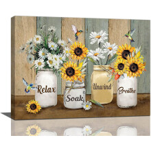 Farmhouse Sunflower and Daisy Canvas Wall Art 16 x 12 in