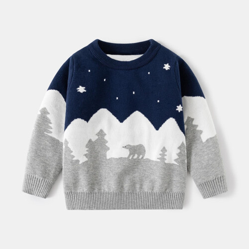Boys' Cotton Bear-Print Sweater, Multiple Sizes 1
