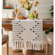 Boho-Tischläufer, 13 x 90 Zoll, Naturbaumwolle mit Quasten
