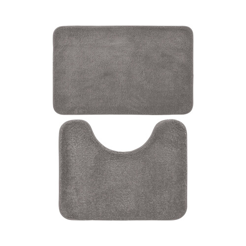 Ensemble de tapis de bain antidérapants gris uni 2 pièces 1