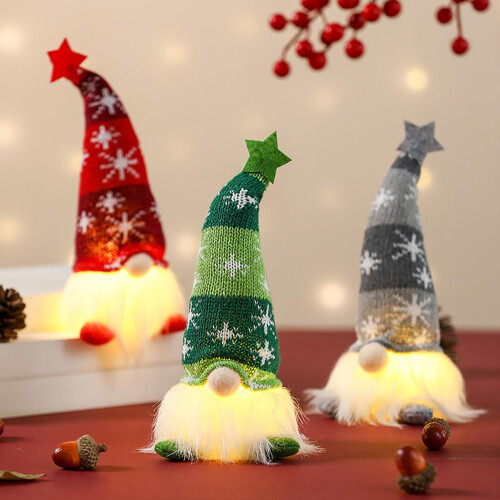 Light-Up Star-Hat Gnome Ornament Green 2