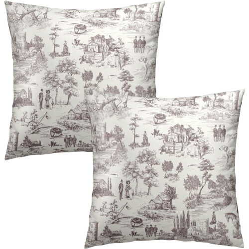 Capas de almofada decorativas estilo francês campestre, em algodão marrom e branco, 45x45 cm (18x18 polegadas).