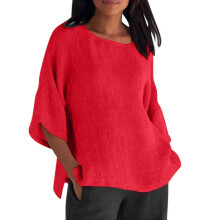 Women's Summer Casual Cotton Linen T-Shirt,-Red XXXL