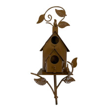 Metal Bird House with Stake for Outdoor Garden