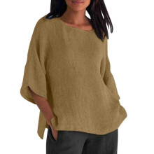 Women's Summer Casual Cotton Linen T-Shirt,-Brown XXL