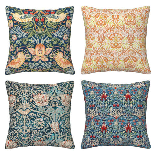 Conjunto de 4 capas de almofada William Morris em linho, 45x45cm (18x18 polegadas).