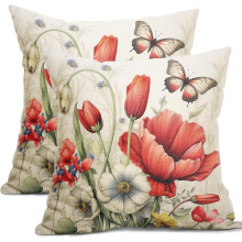 Pudebetræk i bomulds- og hørstof med blomsterprint, 40x40 cm, sæt med 2 stk.
