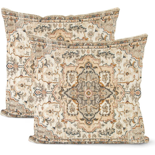 Fodere per cuscini in lino stile boho, 45x45 cm, set da 2