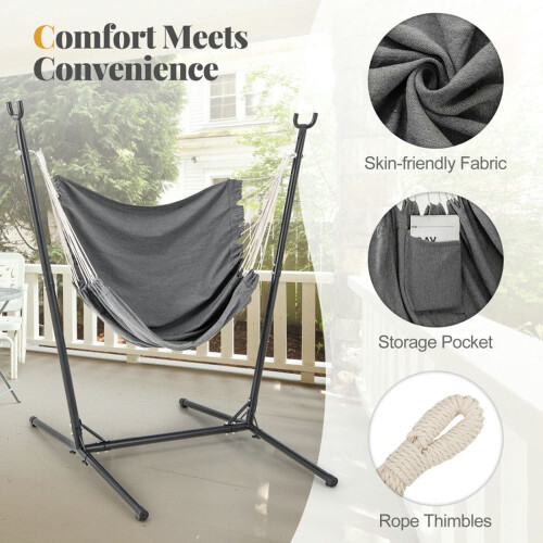Hammock Chair with Stand, 6-Height Adjustable, Gray 1