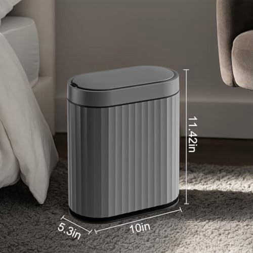 Motion Sensor Trash Can Plastic 2-Gallon Slim Cement Grey 1