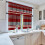 Kitchen Curtains Red Grey Striped Geometric Art 2-Piece Set 2