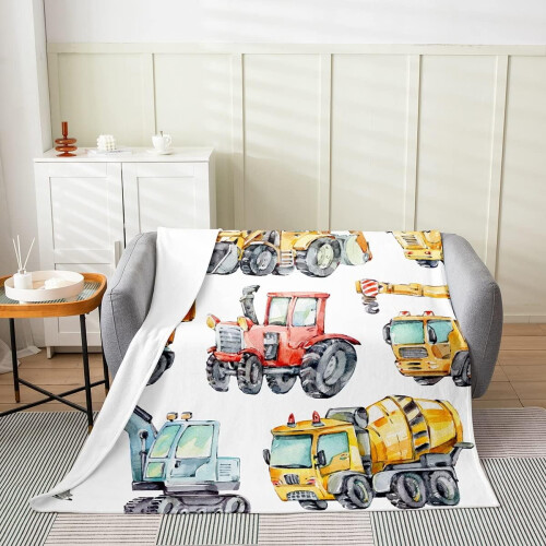 Microfiber plaid met graafmachineprint 1