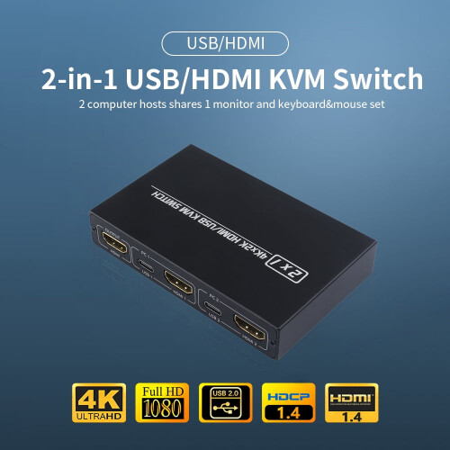 AIMOS 2-portars HDMI/USB KVM-switch 4K 2