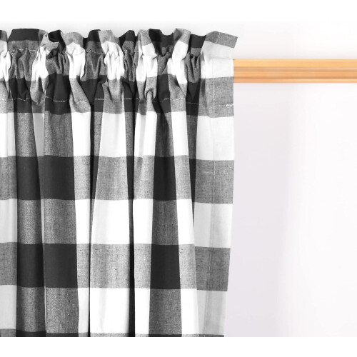 Black and White Buffalo Check Kitchen Curtains 3 Piece Set 1