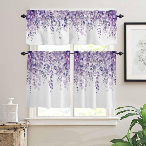Ensemble de rideaux de cuisine en eucalyptus, 3 pièces, à œillets. 1