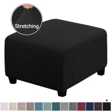 Quadratischer Ottomanenbezug, Stretch-Jacquard-Gewebe, Schwarz, 27-30
