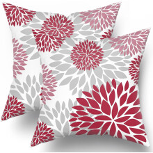 Kussenhoezen met bordeauxrode dahlia-bloemenprint, 16x16 inch (2 stuks)