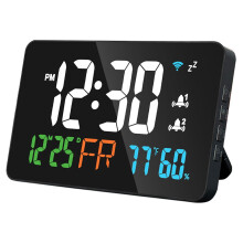 Termometro WiFi con orologio LED, calendario e monitoraggio remoto.