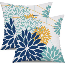 Kissenbezüge mit Blumenmuster, Dunkelblau/Hellgrün, 45 x 45 cm, 2er-Set