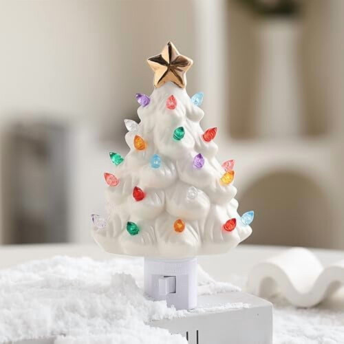 Wall-Mounted Ceramic Christmas Tree with Gold Stars