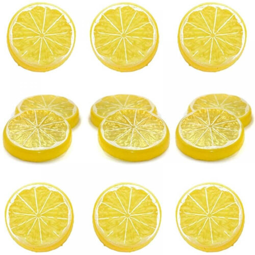 12 kunstige sitronskiver 5 cm plastdekor