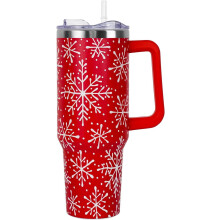 Copo térmico de Natal de 1,18 litro (40 oz) com alça e tampa com canudo.