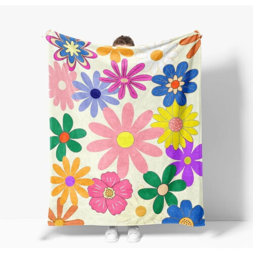 Retro blomsterpledd Boho flanell 122 x 152 cm