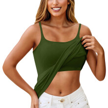 Women's camisole, built-in bra, top, women's-Army Green XXL