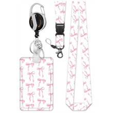 Porta-crachá retrátil com cordão estampado com laço