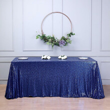 Toalha de mesa retangular azul marinho com lantejoulas, 90 x 156 polegadas
