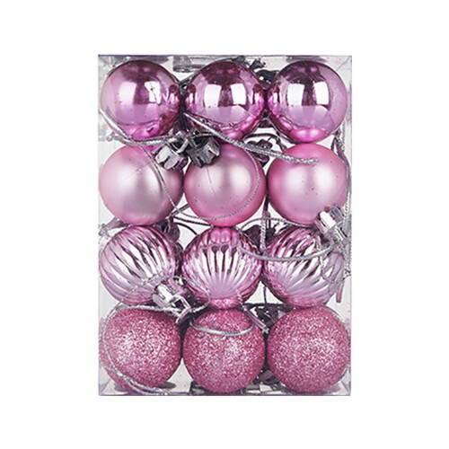 24 stuks roze, onbreekbare kerstboomversieringen van 30 mm