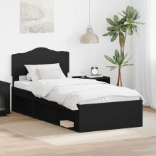 vidaXL Bed Frame with Headboard Black 75 x 190 cm Solid Pine Wood