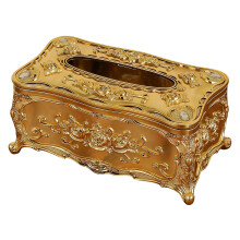 Embossed Designs Plastic Tissue Box with Plastic for Home-Gold