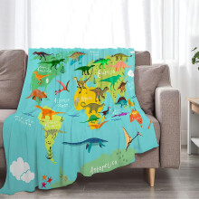 Deka s mapou světa dinosaurů – plyšový fleece, 60" x
