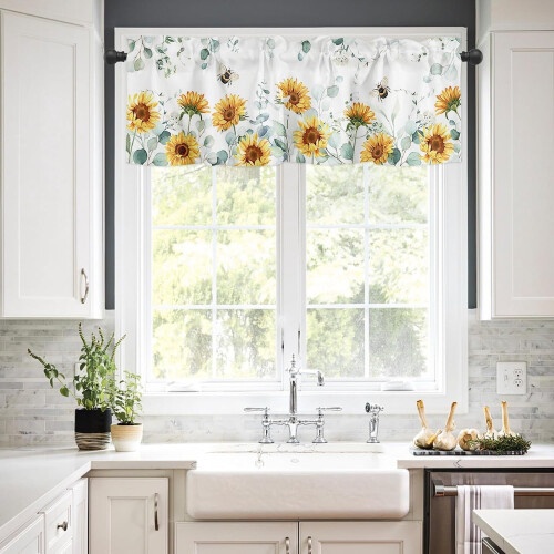 Fenstergardine mit Blumenmuster, 137 x 46 cm, Polyester