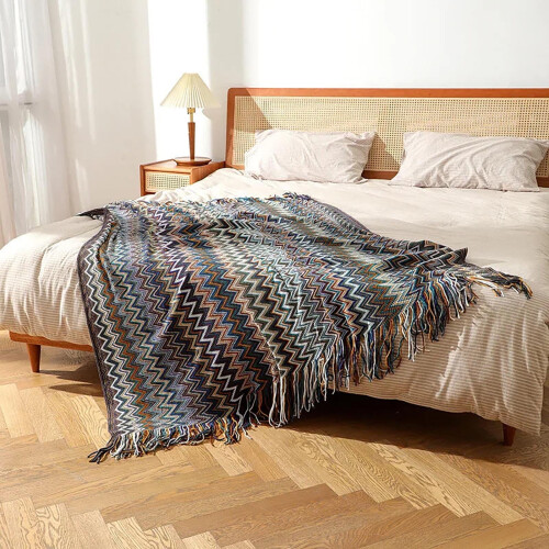 Boho Aztec Throw Blanket 50x60 in Blue White