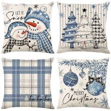 Housse de coussin bleue de Noël, motif flocons de neige, 45 x 45 cm