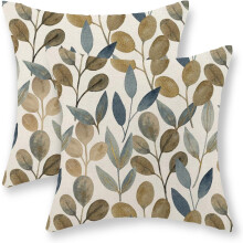 Linnen kussenhoezen met blauwe en gouden bloemenprint, 18x18 inch, set van 2