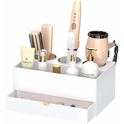 Weißer Acryl-Haarstyling-Organizer mit 3 Stahlbechern