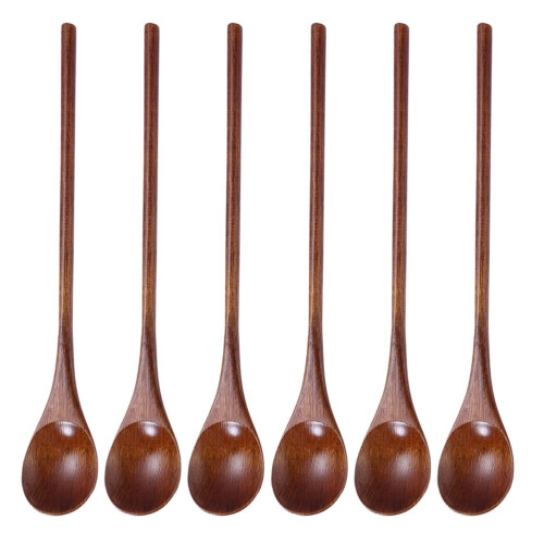 6-teiliges Set Honiglöffel aus Holz mit langem Griff