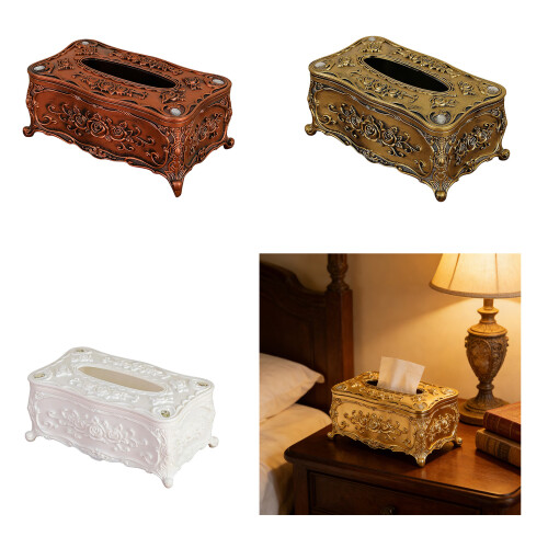 Embossed Designs Plastic Tissue Box with Plastic for Home-Gold 2