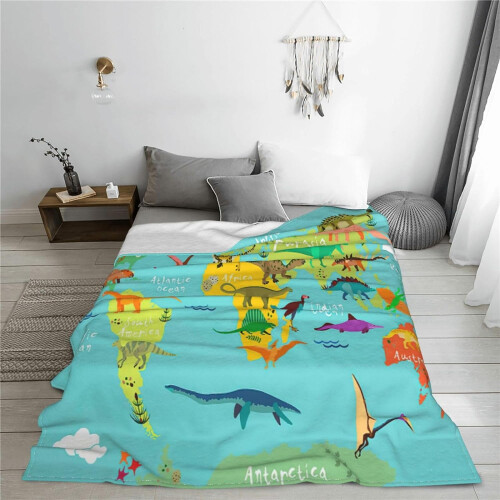 Dinosaurier-Weltkarten-Fleecedecke 60 x 50 Zoll oder 80 x 1