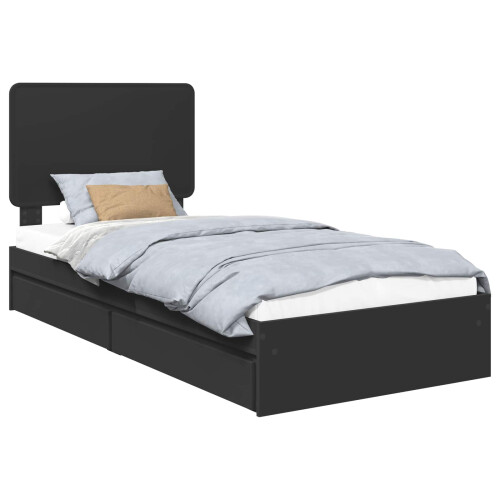 vidaXL Storage Bed with Headboard Black 75 x 190 cm Engineered Wood 1